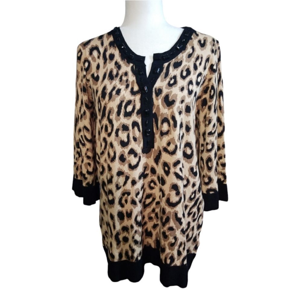 Joseph A Leopard Print Pullover Sweater Top Size Large